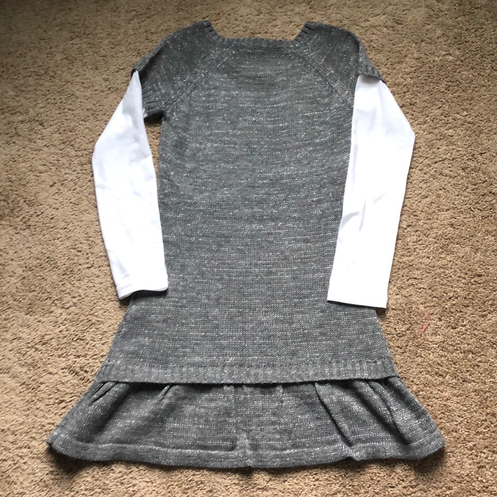 Lei Sweater Dress Girls Size Large 10/12 Grey White Long Sleeve — image 2 of 7